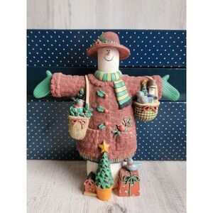 Lang Wise 1998 Red Cap Coat snowman bird figure Xmas decor